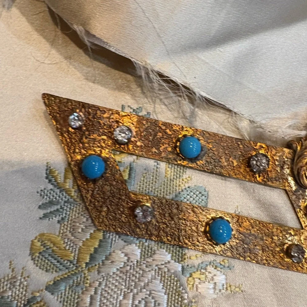 Antique Victorian Belt Buckle with Intricate Crystal Design